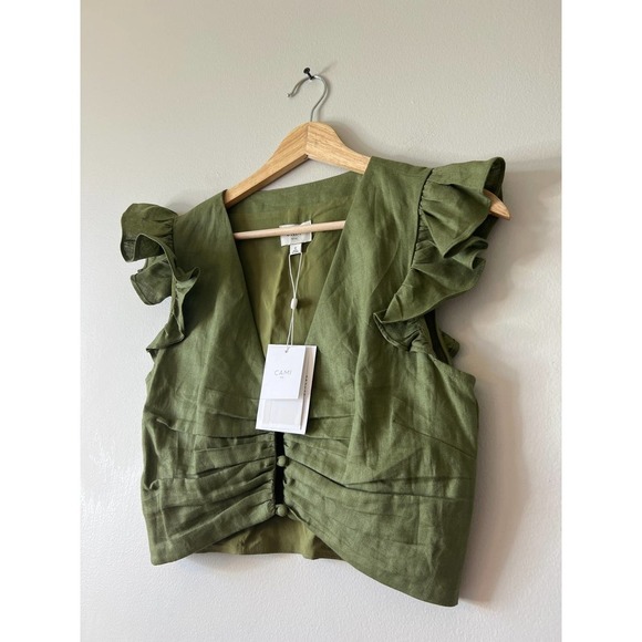 Cami NYC Cropped Pilar Ruffle Top Women's Tea Leaf Size 2 NWT - Picture 3 of 10